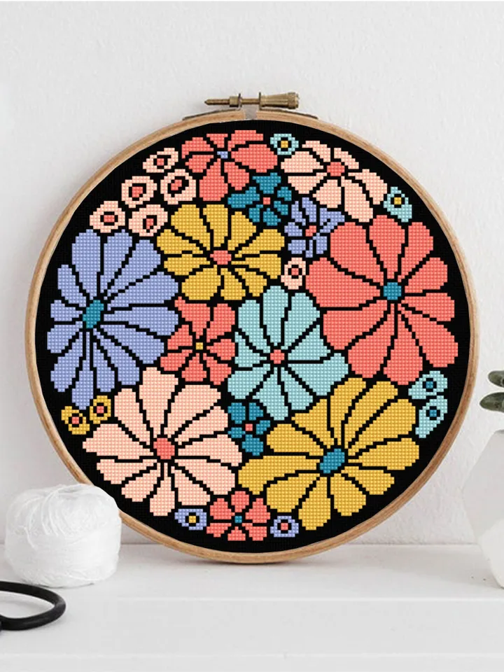 Abstract flowers cross stitch pattern PDF download Boho floral cross stitch chart, Flower pattern digital PDF, Beginner cross stitch #P46