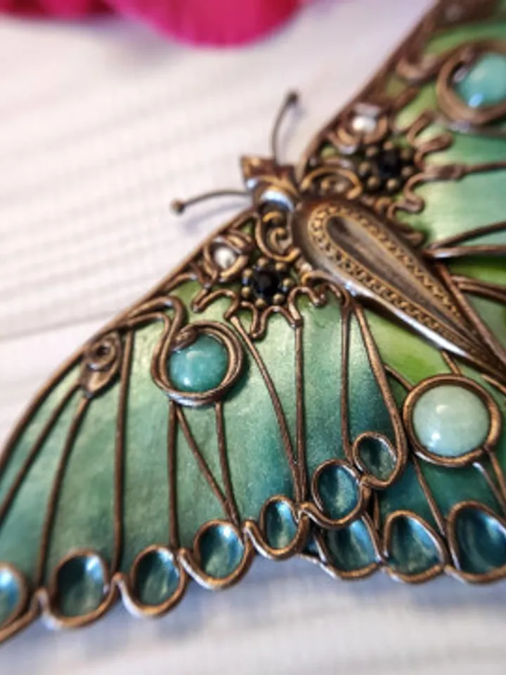 Brooch Moon Moth, turquoise butterfly, green butterfly, large butterfly, insect
