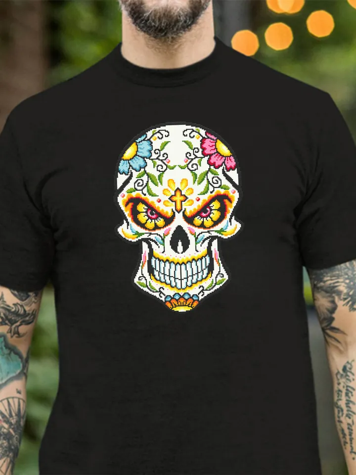 Halloween sugar skull cross stitch pattern download PDF Day of the Dead pattern PDF Mexican skull beginner stitch Flower skull painting #H27