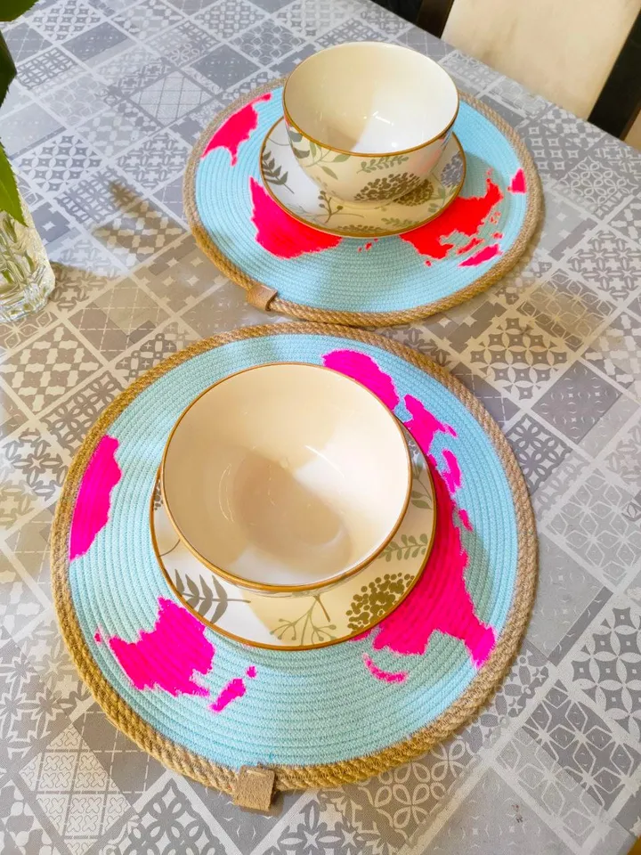 Set of 2Round Rugs,Planet Earth,World Map,space children's room,Table Stand,placemat,earth day gift,space decor,dresser decor,gift,mug rug