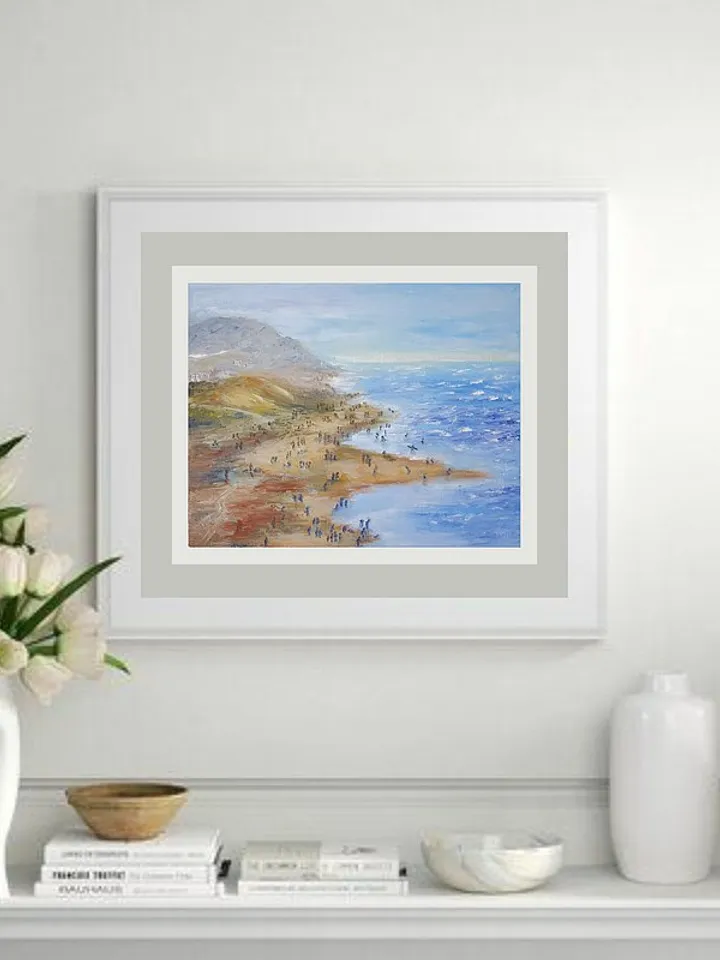Beach People Painting Seascape Original Art Coastal Wall Art Oil Painting Canvas
