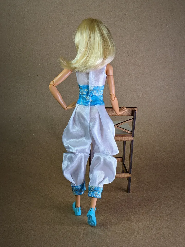Handmade white & blue floral print sports set for 1/6 scale fashion female dolls