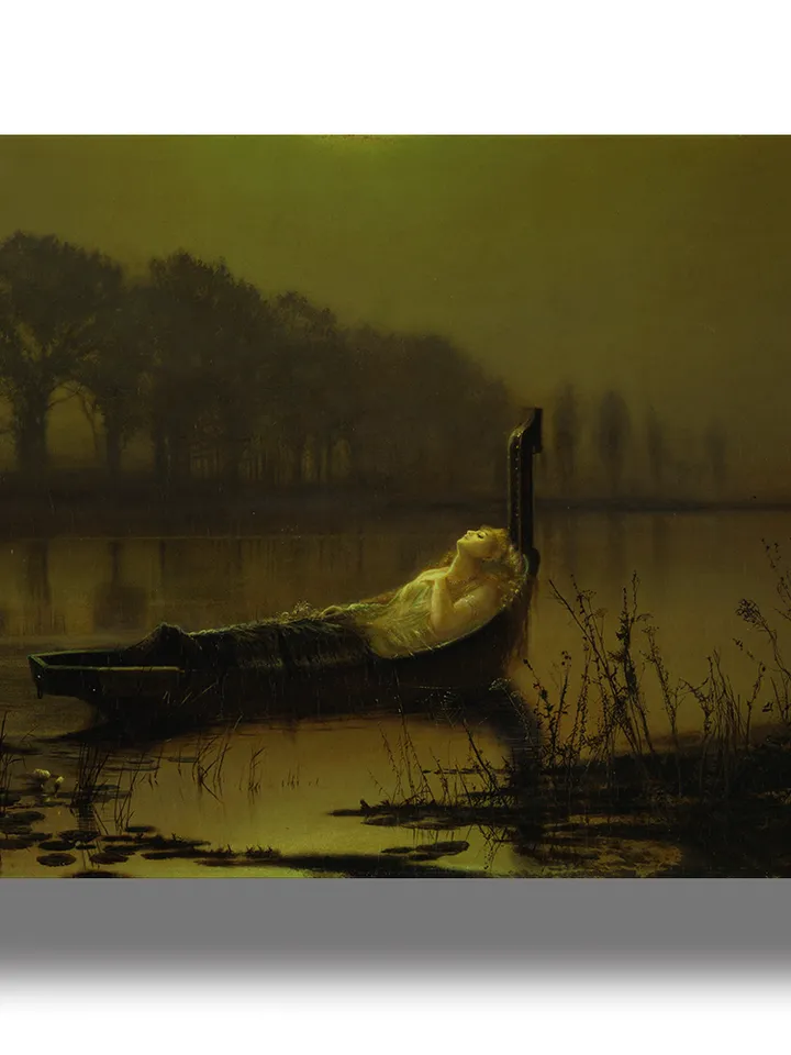 The Lady of Shalott. Dead beauty floating in a boat.