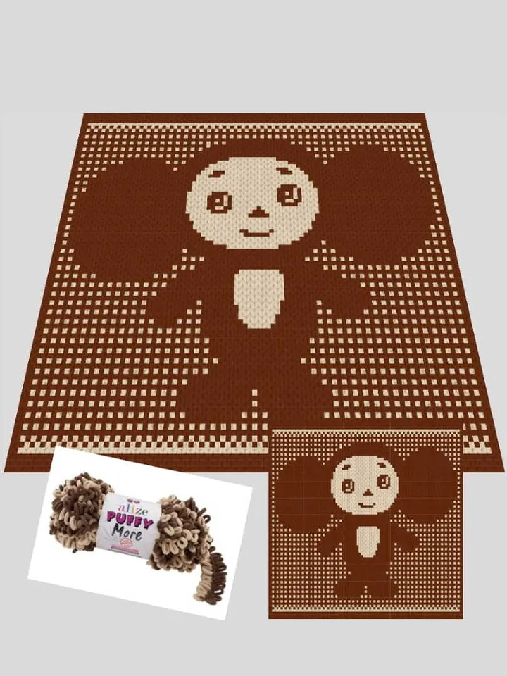 Loop yarn Finger knitted Cheburashka blanket pattern