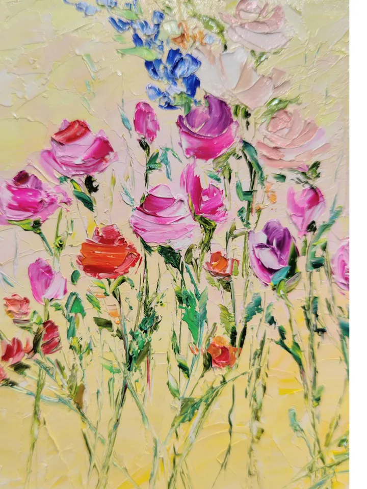Painting Pink Roses Original Oil Painting Flowers Impasto Hand Painted 12" x 10" by Irina Prokofieva