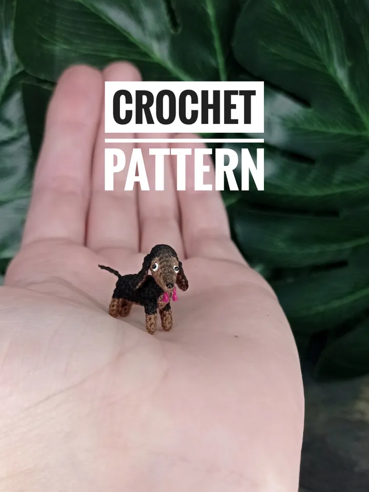 PDF crochet pattern tiny dog. Dachshund toy pattern. Crochet miniature pattern. Little dachshund toy pattern. DIY cute dog.