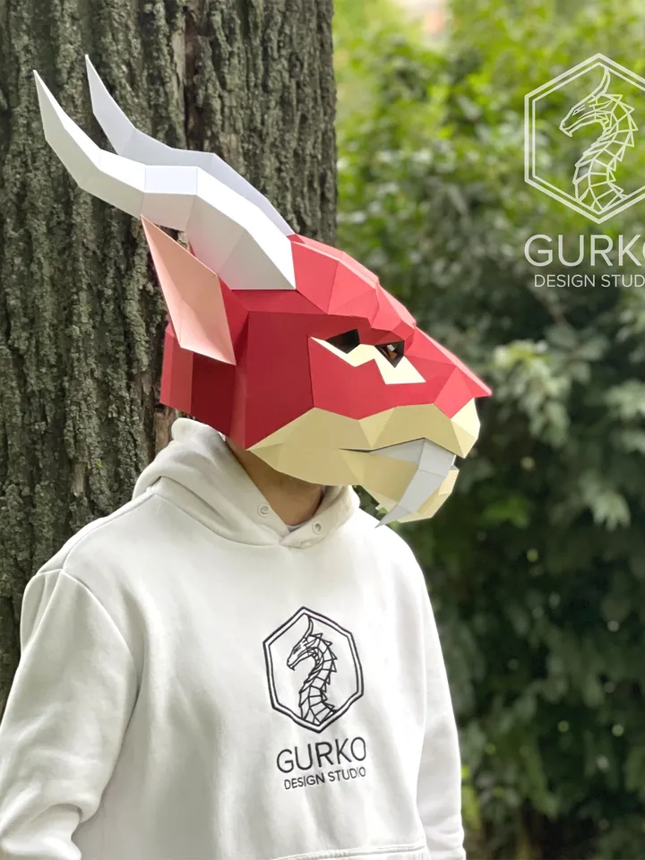 Chimera Mask Papercraft, Digital Template, PDF Download, Gurko, 3D Low Poly Animal Mask, DIY Origami, Pepakura, Paper Mask, DIY Costume