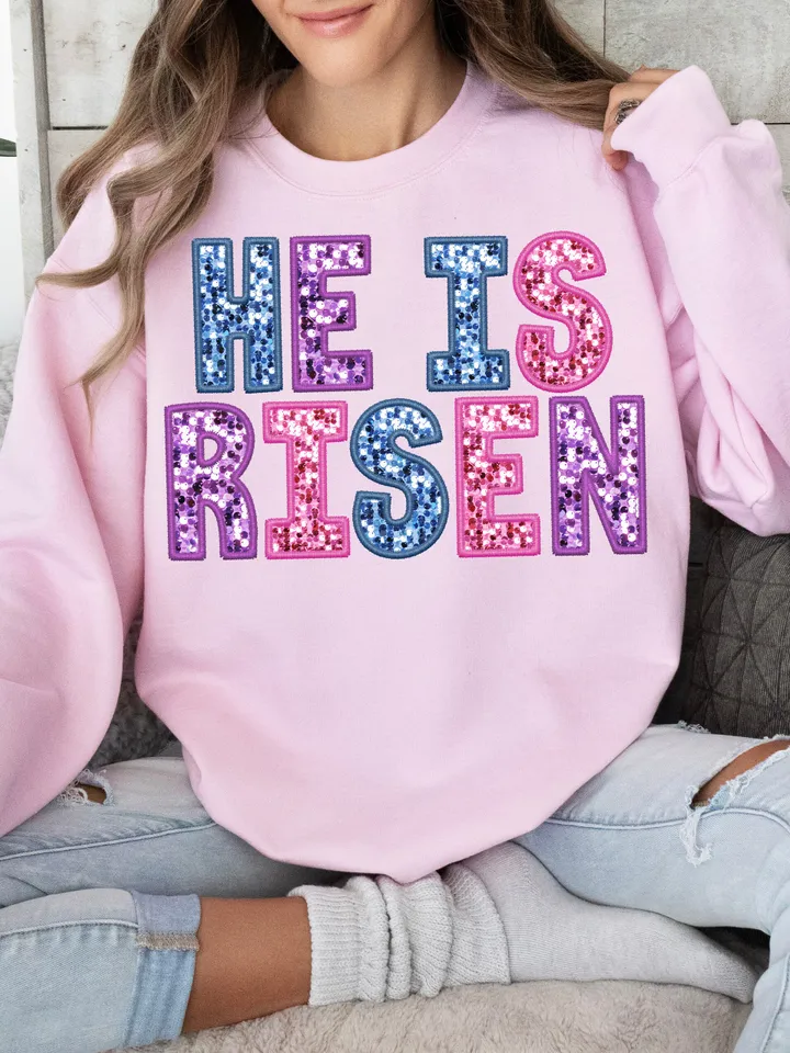 He is Risen PNG, Trendy Easter,Embroidery Sparkly,Faux Sequins Easter christian png, bible verse png, christian easter png,  glitter png