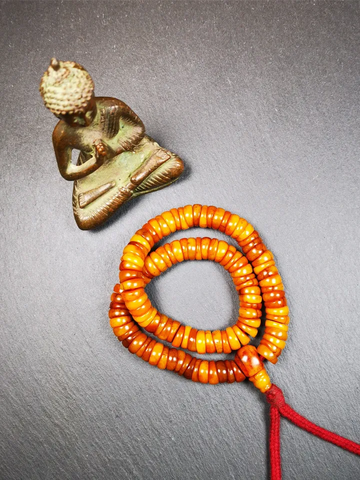 Gandhanra Original Wave Shape Tibetan Yak Bone Mala Beads Necklace, Hand-carved Tibetan Prayer Beads for Meditation