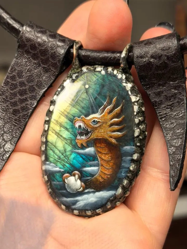 Gold dragon necklace Laquer miniature labradorite necklace Gift Wrapping
