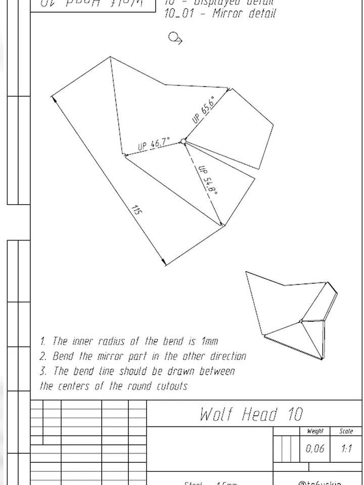 Welding Project Plans Drawings Wolf Head (DXF, PDF)