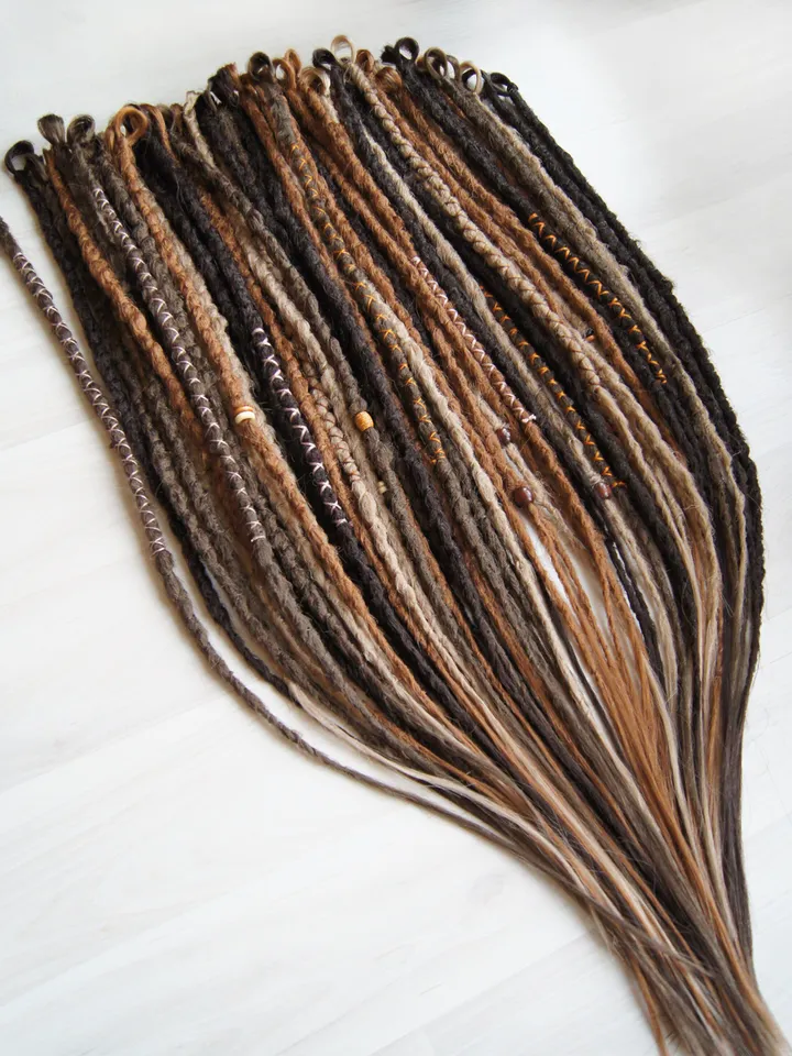 Brown Blonde Ginger Dreadlock Extensions Boho Beads Wraps Single Double Ended Synthetic Faux Locs Hair
