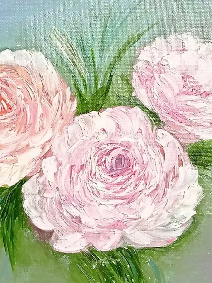 Delicate Rose Flowers Original Oil Painting depicting Pink Flowers Art Delicate