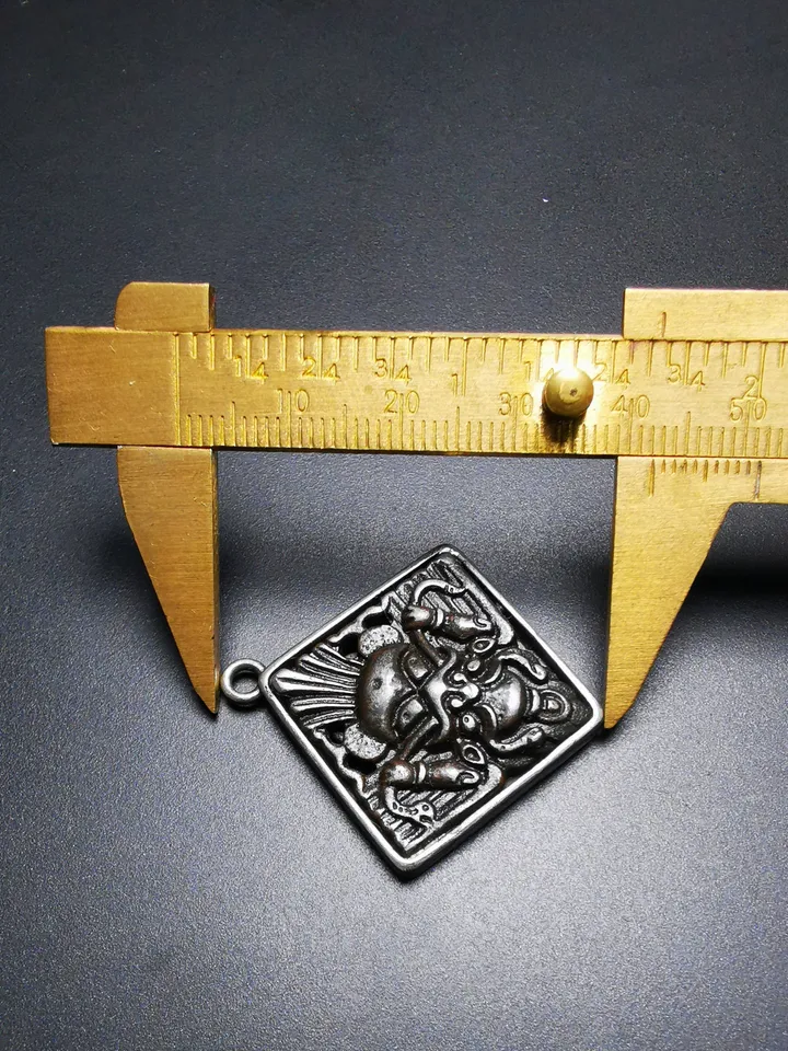 Gandhanra Antique Tibetan Buddhist Amulet,Garuda-the Four Dignities(Garuda,Tiger,Dragon,Lion),Buddhist Talisman,Inlaid with Sliver