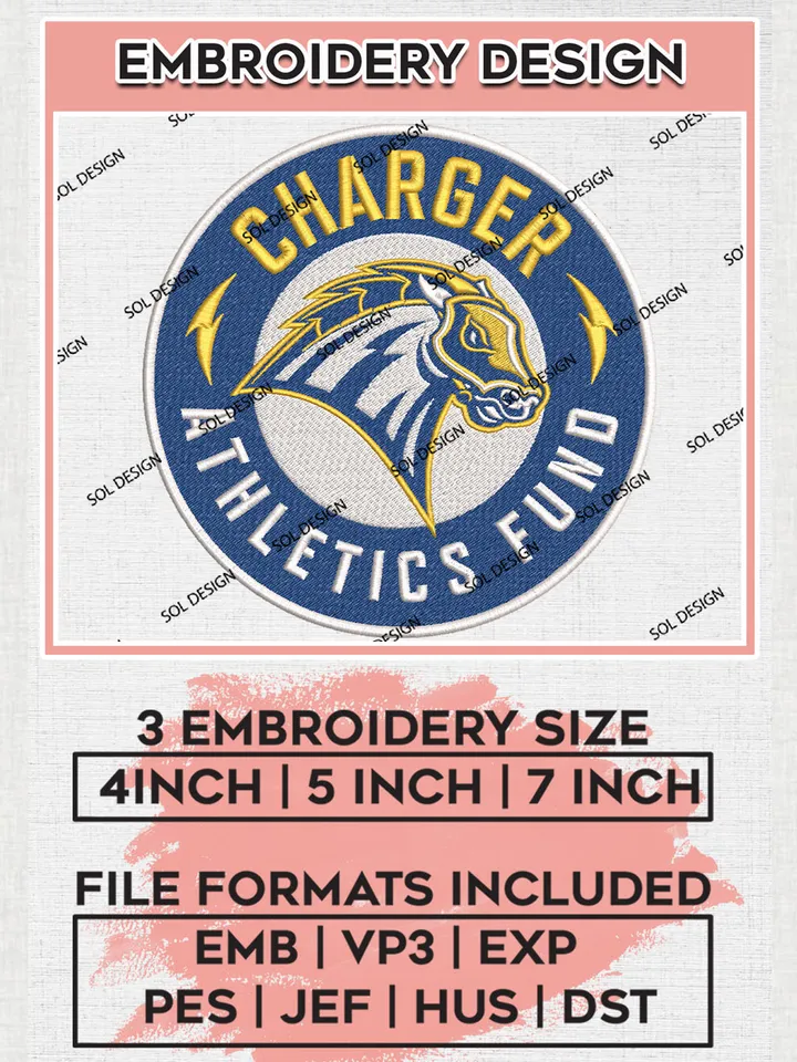 NCAA Chargers Team Athletics Fund Logo Embroidery Design Files, NCAA New Haven Chargers Machine Embroidery, NCAA Teams, 3 sizes, NCAA Machine embroidery designs, Digital Download