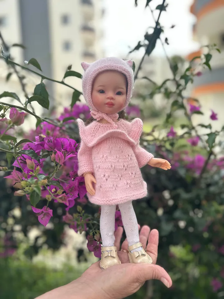 Paola Reina Doll 4 ITEMS Set: Exclusive Handmade Outfit - Dress, Tights, Shoes, Kitty-hat
