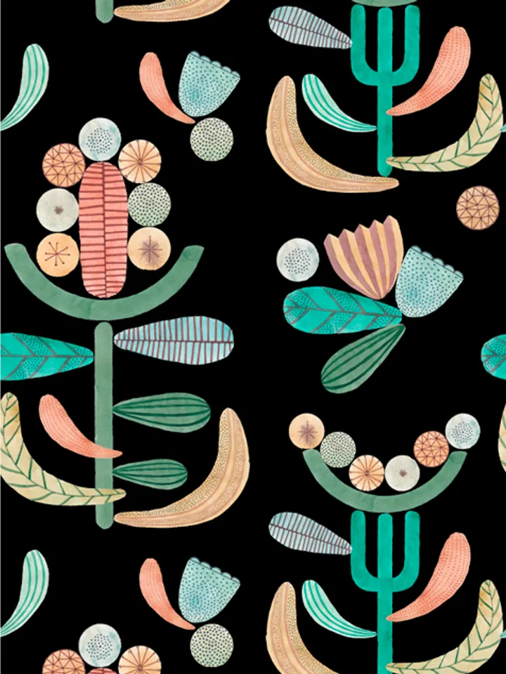 Seamless pattern Geometry watercolor plants SET 3