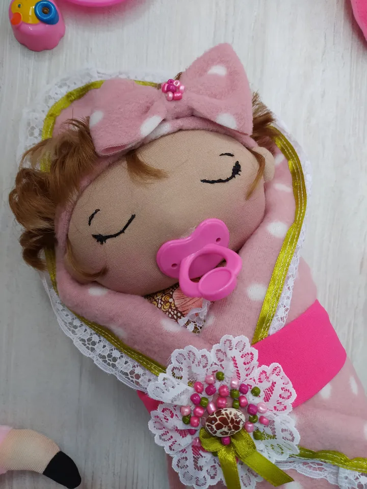 doll with pacifier,newborn baby,in a blanket,baby doll,role-playing doll,newborn girl,sleeping baby,child of god,rag doll gift