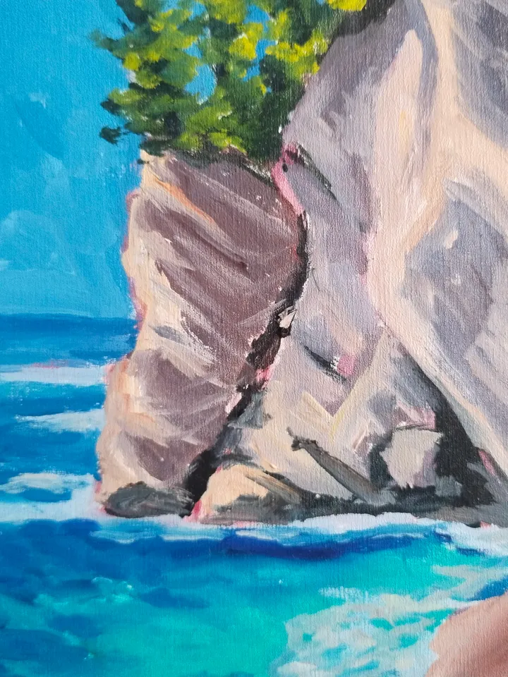 Seascape oil painting Seaside rocks in turquoise water Ocean shore Wall art