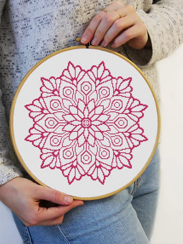 Mandala cross stitch pattern download PDF Flower mandala pattern digital PDF Monochrome cross stitch chart Floral ornament cross stitch #M52