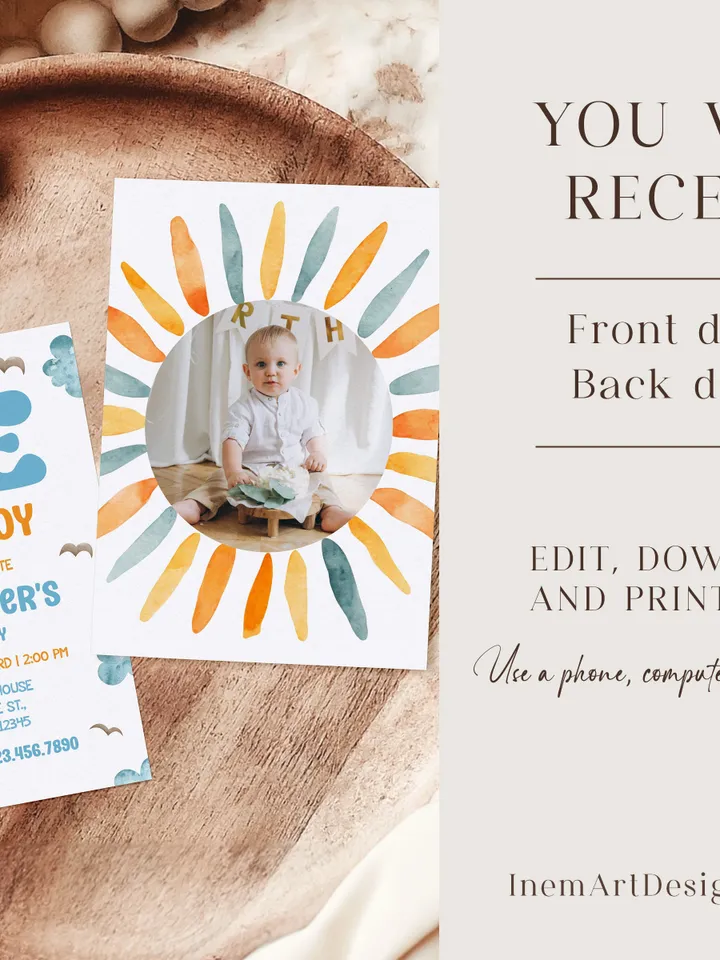 One Happy Boy Birthday Invite, First Birthday Evite, First Birthday Invitation, Phone Invite, 1st Birthday Invitation I120