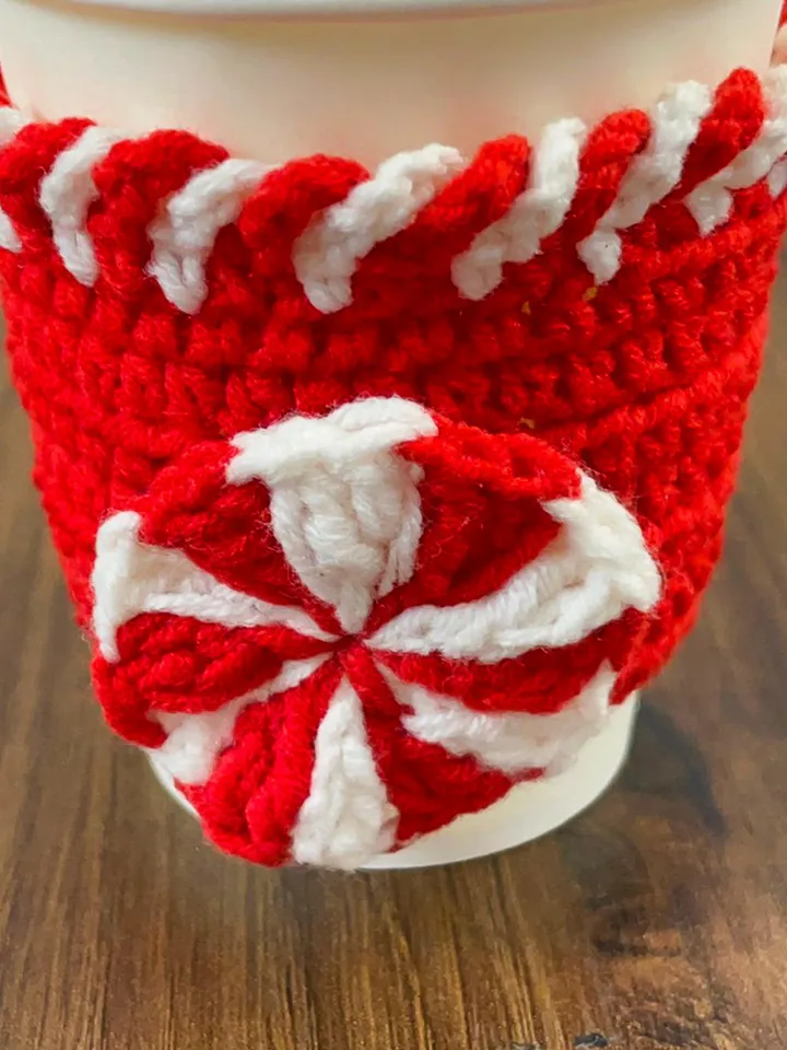 Christmas Crochet Cup Cozy PDF Pattern, Peppermint Coffee Sleeve Tutorial, DIY Cup Cover, Handmade Holiday Crochet Pattern