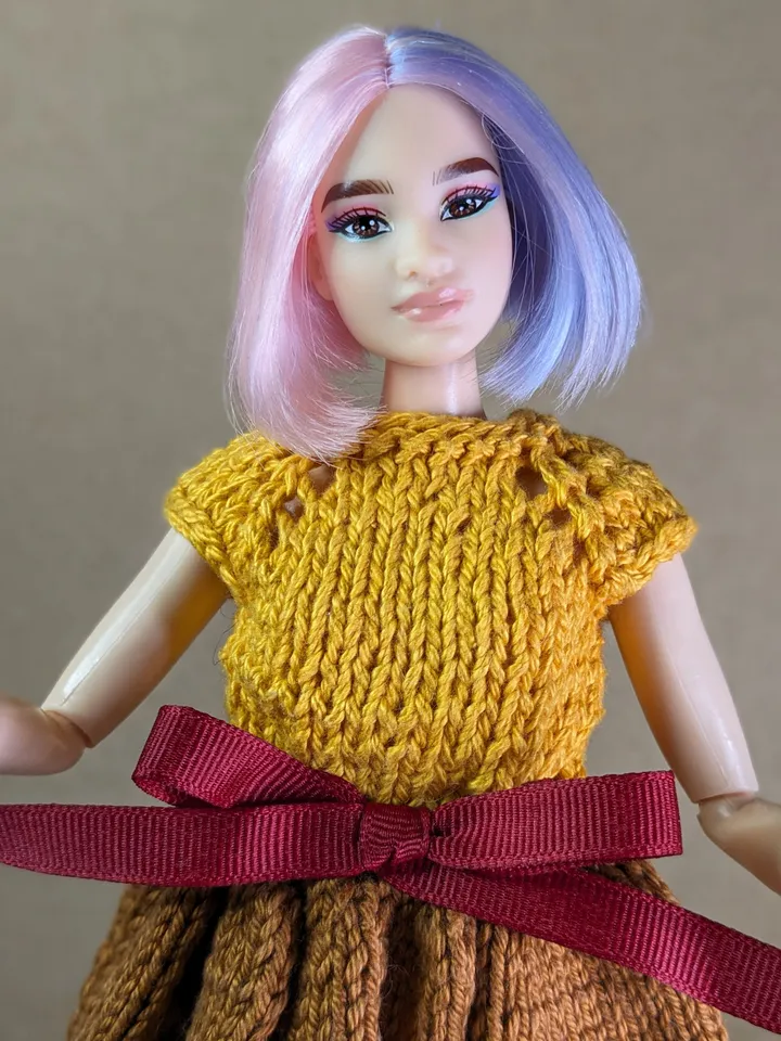 Handmade brown knitted dress for 1/6 scale fashion female dolls