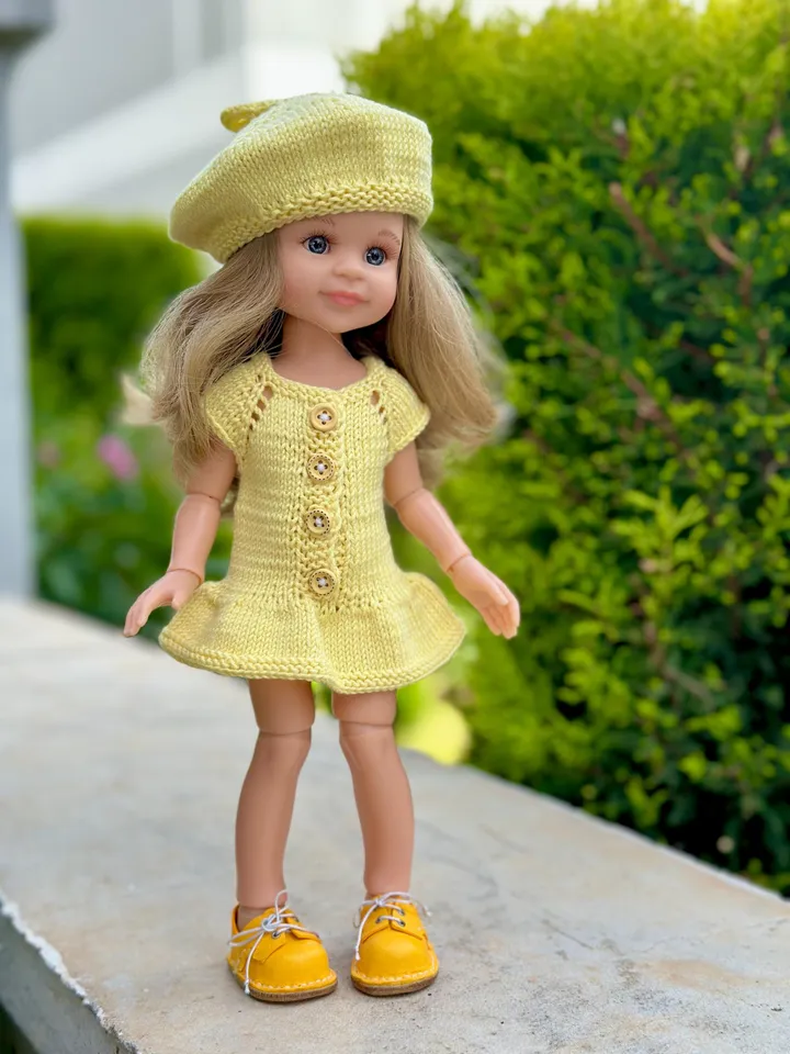 3 ITEMS Set: Summer Dress, Beret, Boots -  Exclusive Handmade Outfit Paola Reina Doll ooak