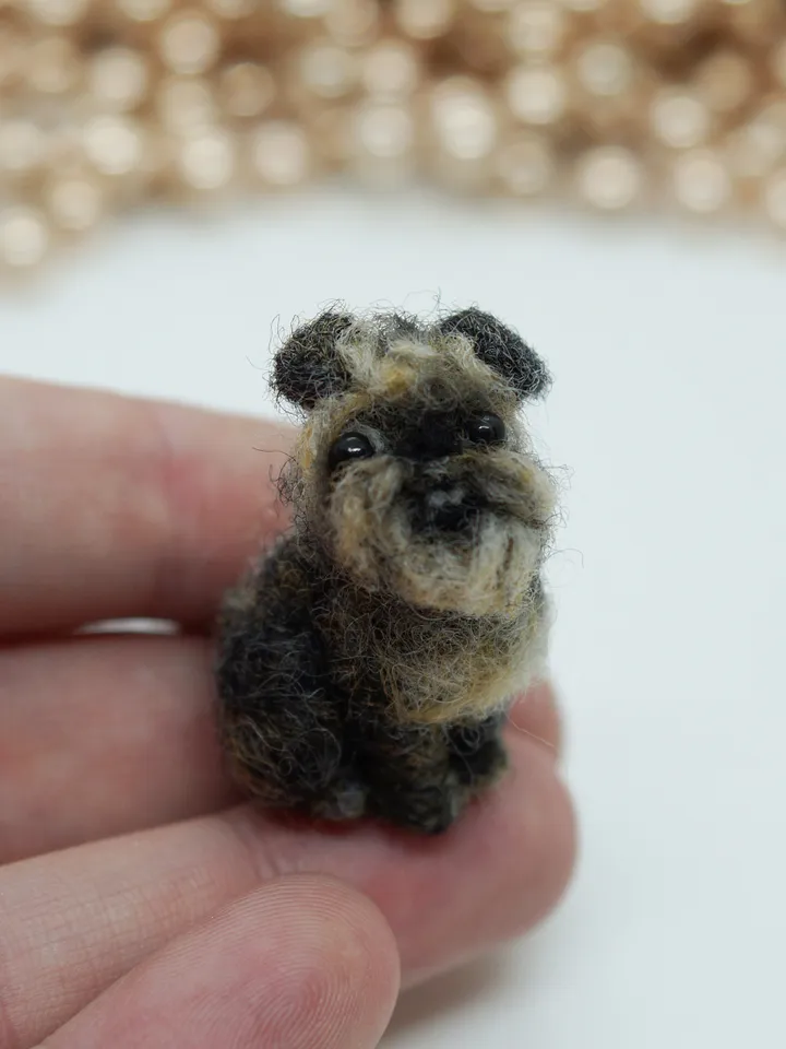 Tiny needle felted Brussels Griffon, miniature felted pet, dog portrait, made to order