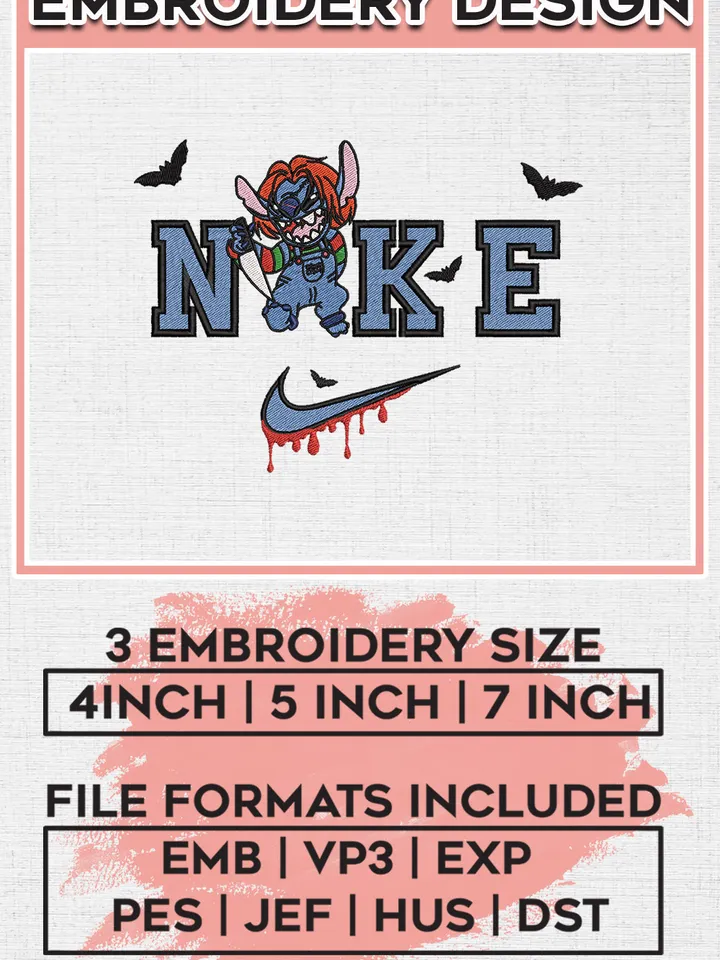 Ni.kee Stitch x Chucky Halloween Embroidery designs, Horror Character Machine embroidery designs, Halloween embroidery files, Machine Embroidery Digitized Pes Files, Digital Download