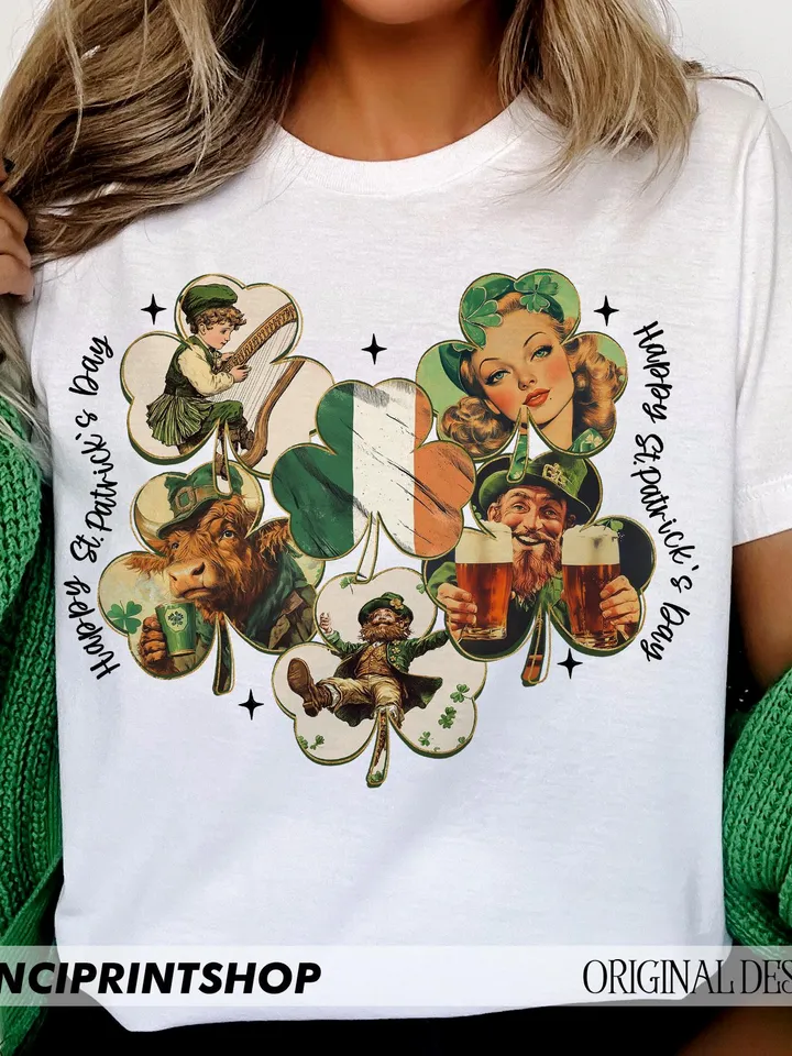 Vintage St Patricks Day png, Happy St patricks Day png, Leprechaun png, Retro St patricks, Lucky Shamrock png, Irish png, Highland Cow png