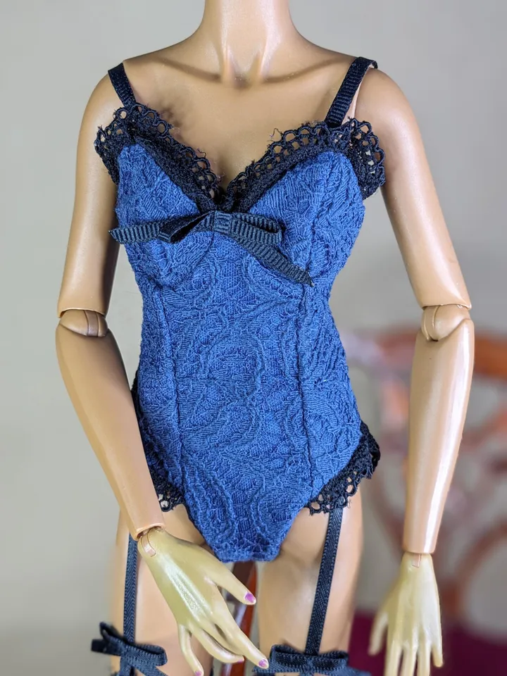 Handmade blue & black lingerie set for 16-inch Fashion Royalty dolls (FR16)