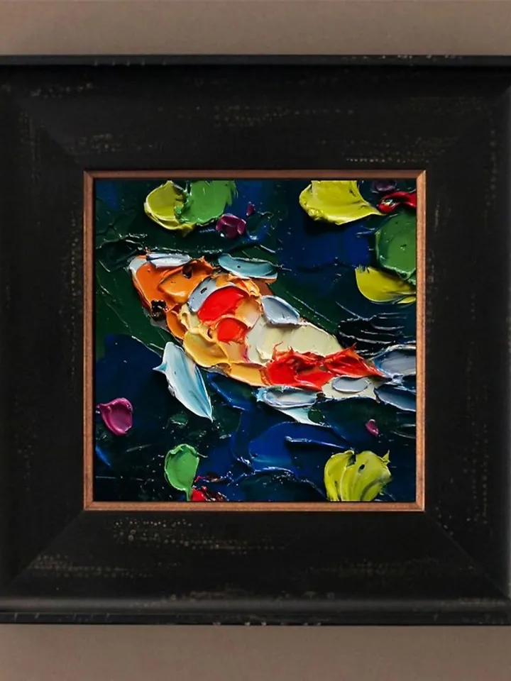 Koi Fish Painting 油畫原作 Feng Shui 手工油畫 Original Art 油畫 Small Impasto by Verafe