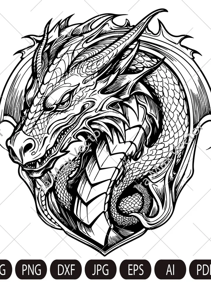 Dragon SVG, Tribal Dragon SVG,Dragon face , Dragon Tattoo svg, Dragon Silhouette, Dragon Vector, Dragon Clipart, Cut File Cricut, Silhouette