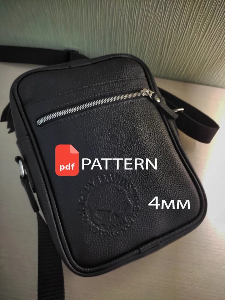 PDF Pattern for a men's crossbody bag. Download PDF. Men's bag leather pattern. Classic men's leather bag - pattern. Punch pitch 4 mm.