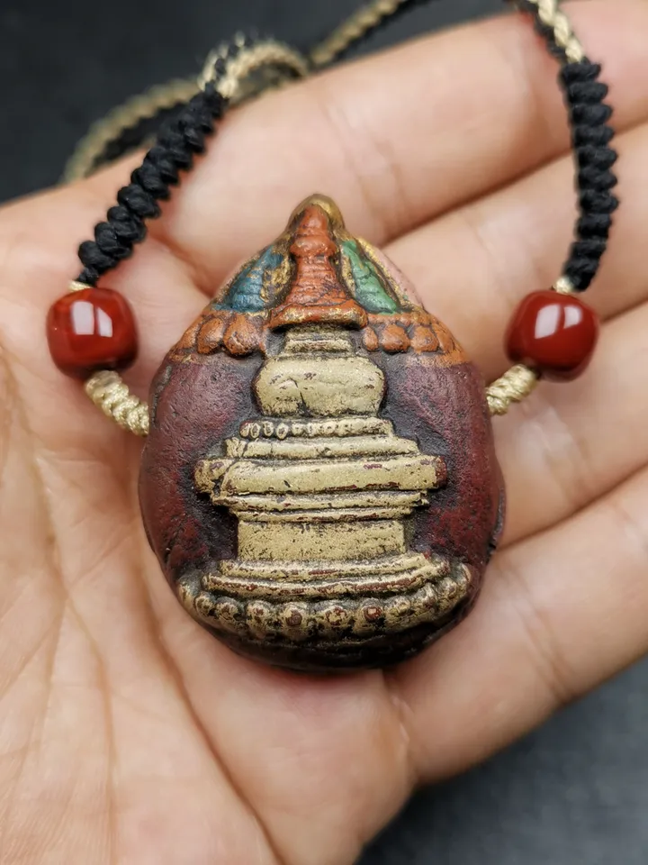 Gandhanra Old Tibetan Stupa Tsa Tsa Amulet, Double-sided Stupa and Scorpion Guru of Padmasambhava, Scorpion Terma Pendant,30 Years Old