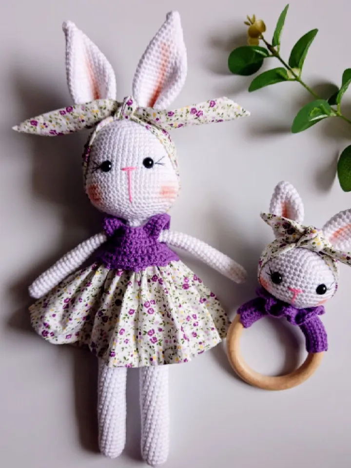 Personalized Doll Bunny Girl, Personalized Crochet Doll, Baby Toys, Baby Shower Gift Basket, Birthday Gift Box For Her