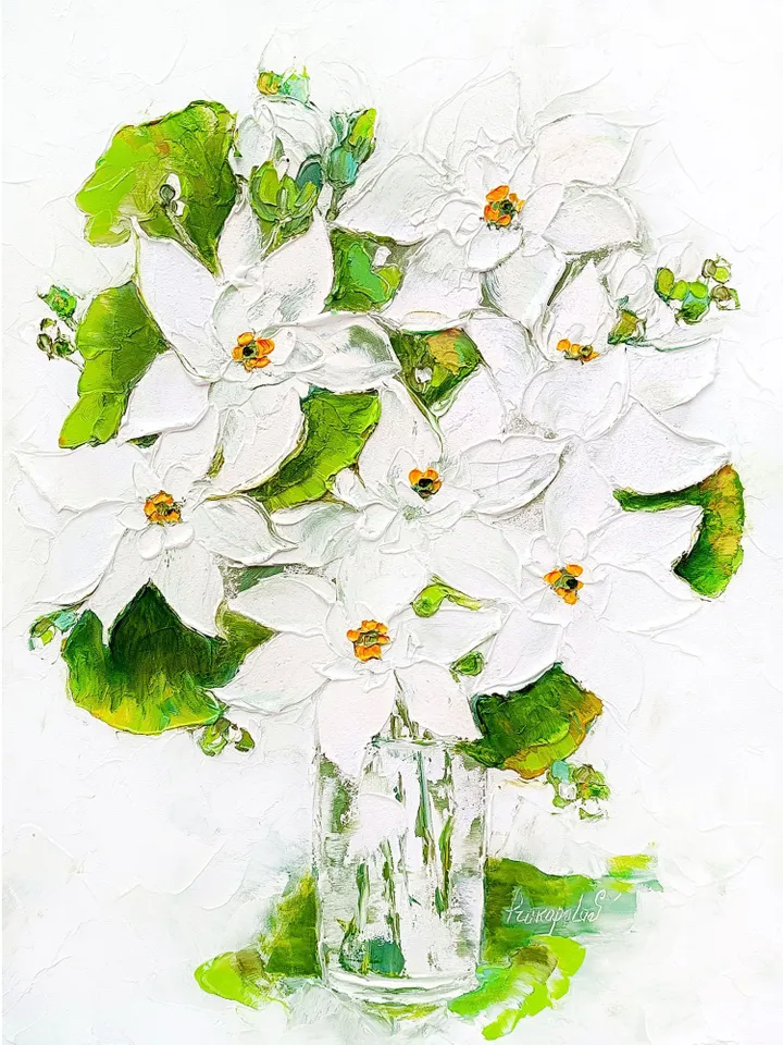 Gardenia Painting Floral Original Art Flower Peonies oil painting original Impasto Flower Painting 16x12 inch