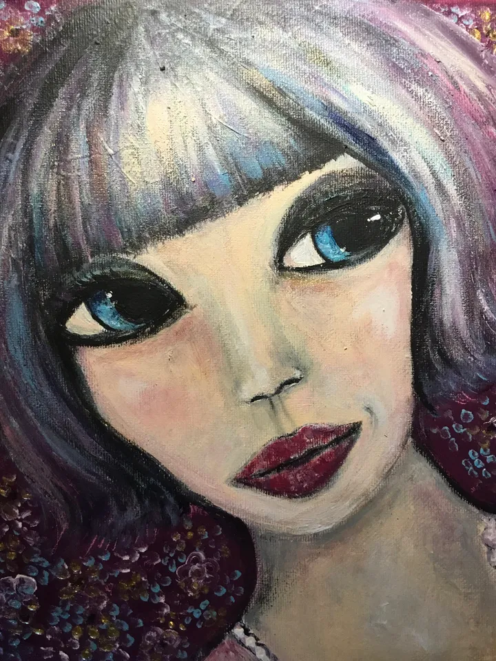 Miko-doll painting on 3 d canvas,original acrylic painting on canvas,Japanese doll painting, handmade painting home decoration,wall art