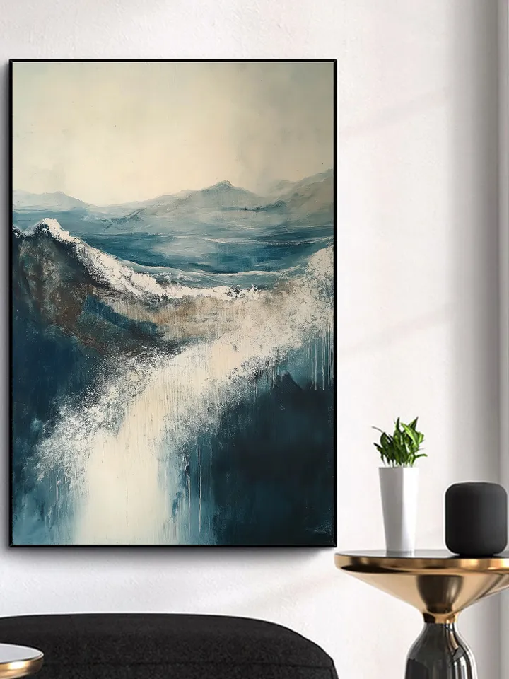 Original Grey Sea Oil Painting On Canvas, Abstract Waves Painting, Large Wall Art, Bedroom Living room Wall Decor, Custom Painting, Home Art