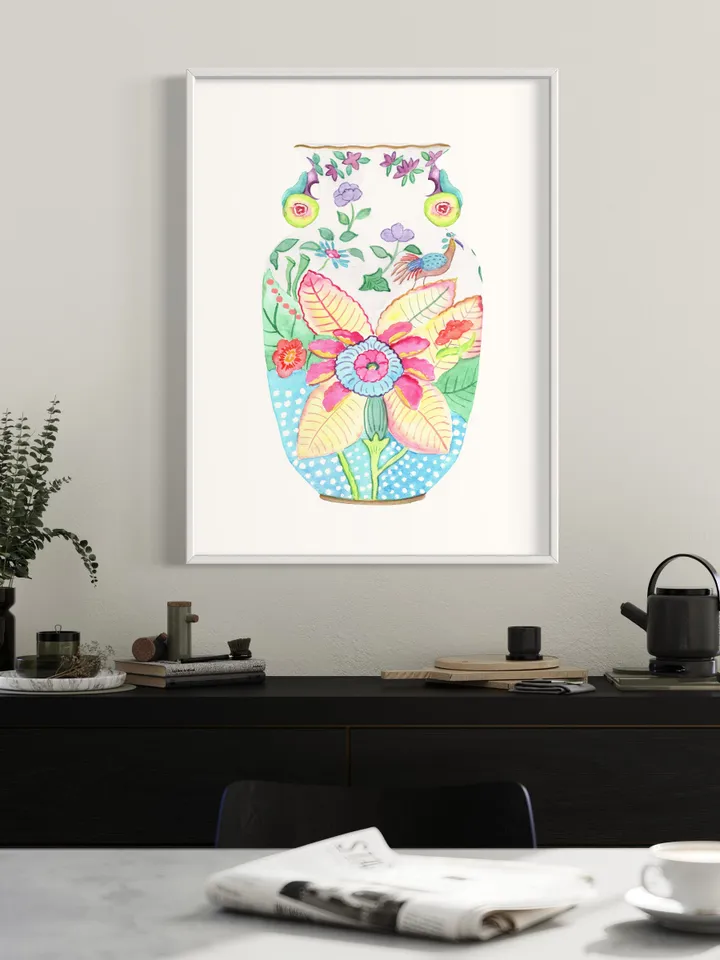 Chinoiserie Vase Art Watercolor Painting Chinoiserie Chic Asian Art Print Ginger Jar Art Vintage Chinoiserie Wall Art Print Floral Decor Art