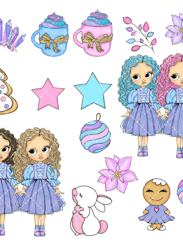 Cute Winter Girl Clipart, Winter Doll Clipart, Christmas Girl Clipart, Snow Princess Clipart Bundle, Sublimation Designs, Digital Clipart