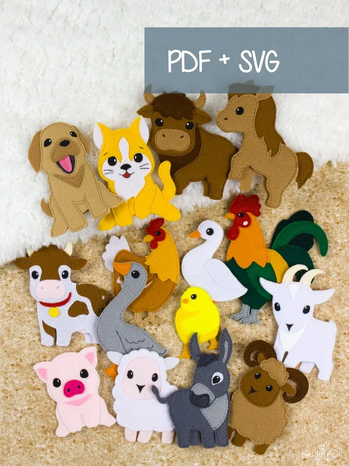 Felt Domestic Animals Sewing Pattern - Felt Finger Puppets