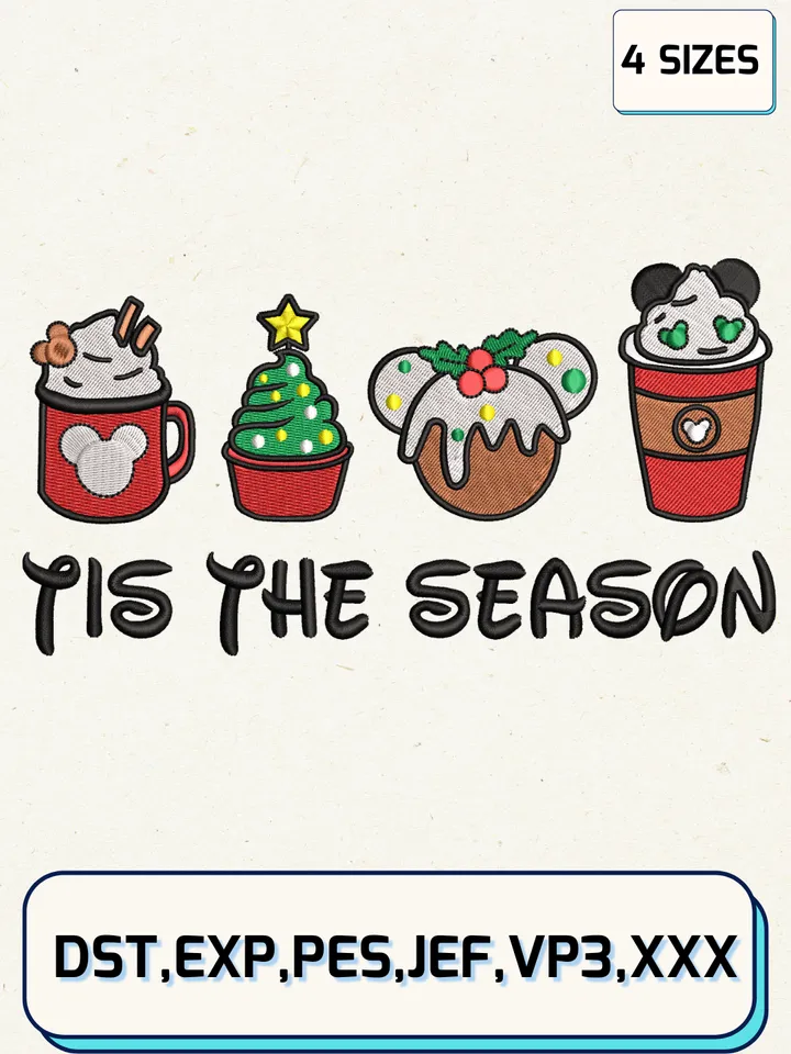 Tis The Season Mickey Embroidery Design,Christmas Embroidery Designs,Machine Embroidery Files,Mickey Embroidery Design,4 Sizes