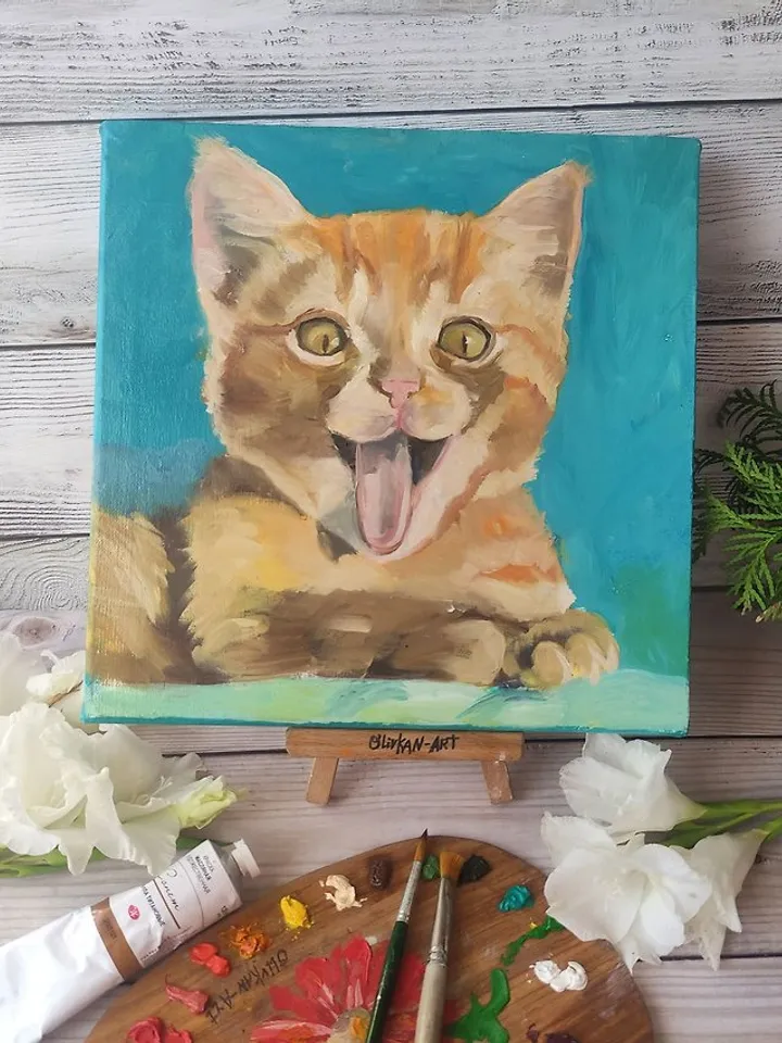 Kitten Original Art Red Cat Oil Painting Animal Pet Painting