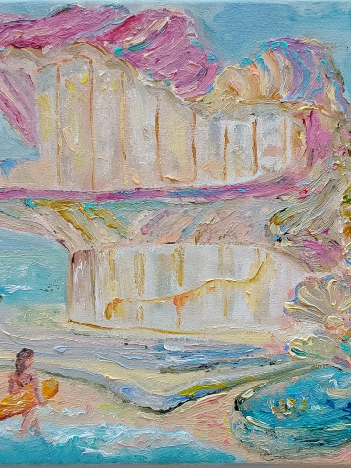 Oil painting on canvas "Shell house on the seashore"
25x20cm (10x8 inch)