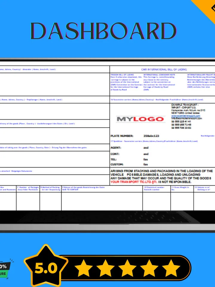 CMR International Bill of Lading Template, Google Sheets, Shipping Document, Logistics, Freight Management, Export, Import Form