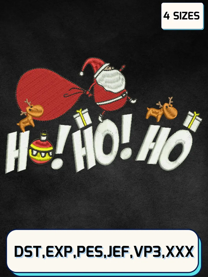 Ho Ho Ho Santas Embroidery Designs,Christmas Embroidery Designs,Machine Embroidery Files,4 Sizes