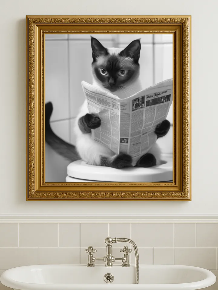 Funny Siamese Cat Bathroom Wall Art, Cute Kitty on Toilet Reading ...