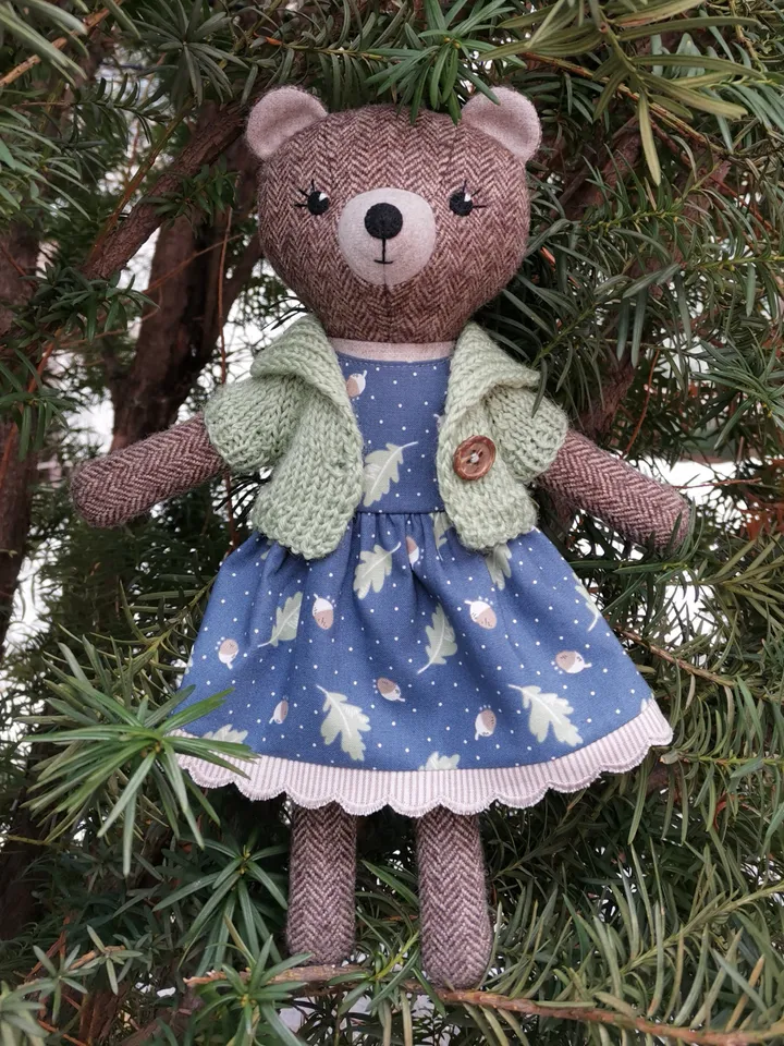 Brown bear girl, handmade plush toy, stuffed teddy bear toy, textile animal doll